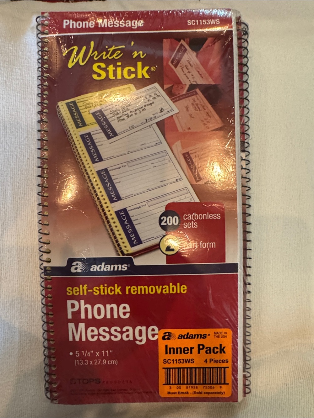 Adams Write 'n Stick Phone Message Pads 5.25” x 11” - Pack of 4